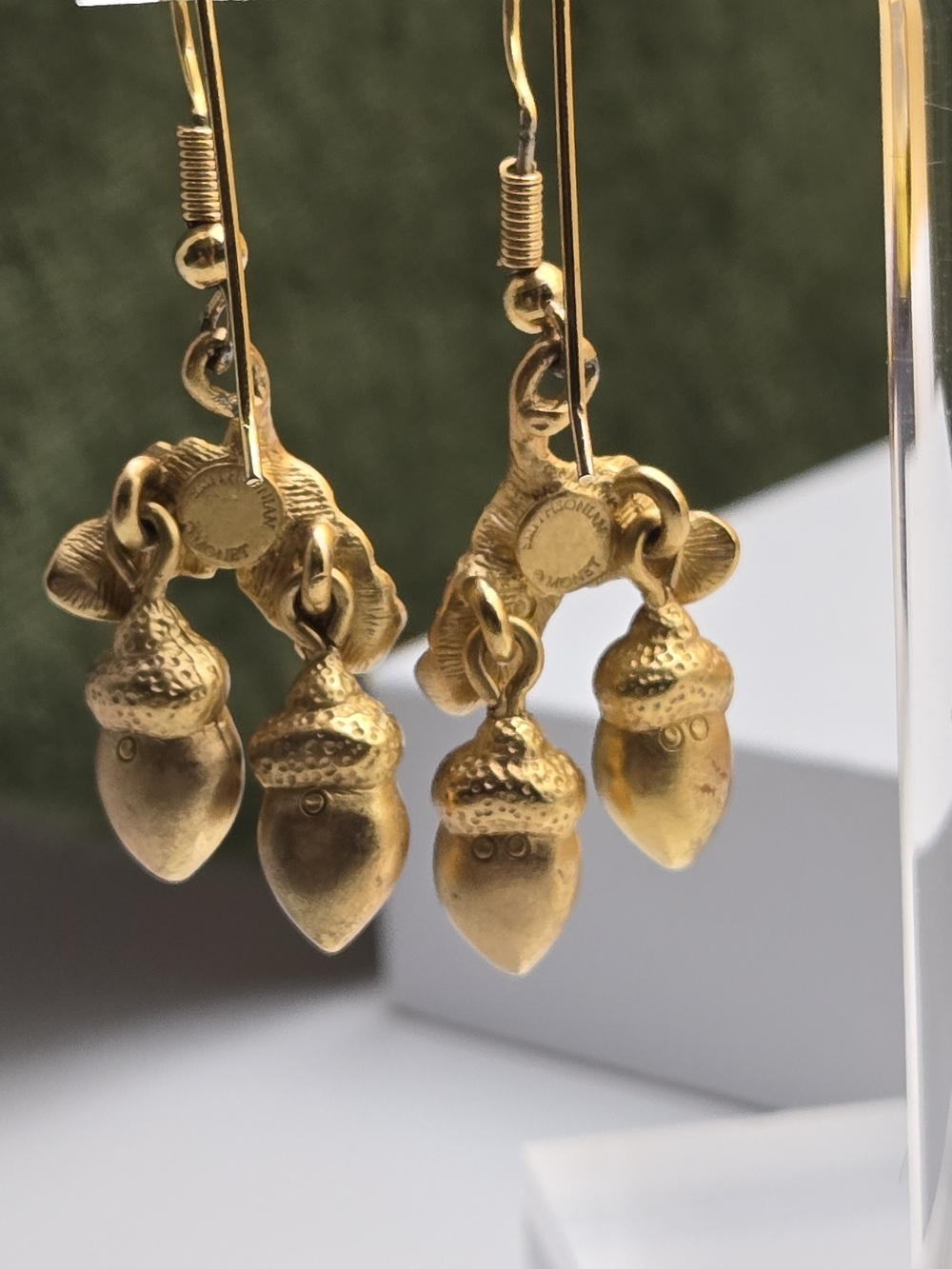 Monet Gold Acorn and Leaf Drop Earrings - Vintage Monet Earrings - Picture 9 of 16